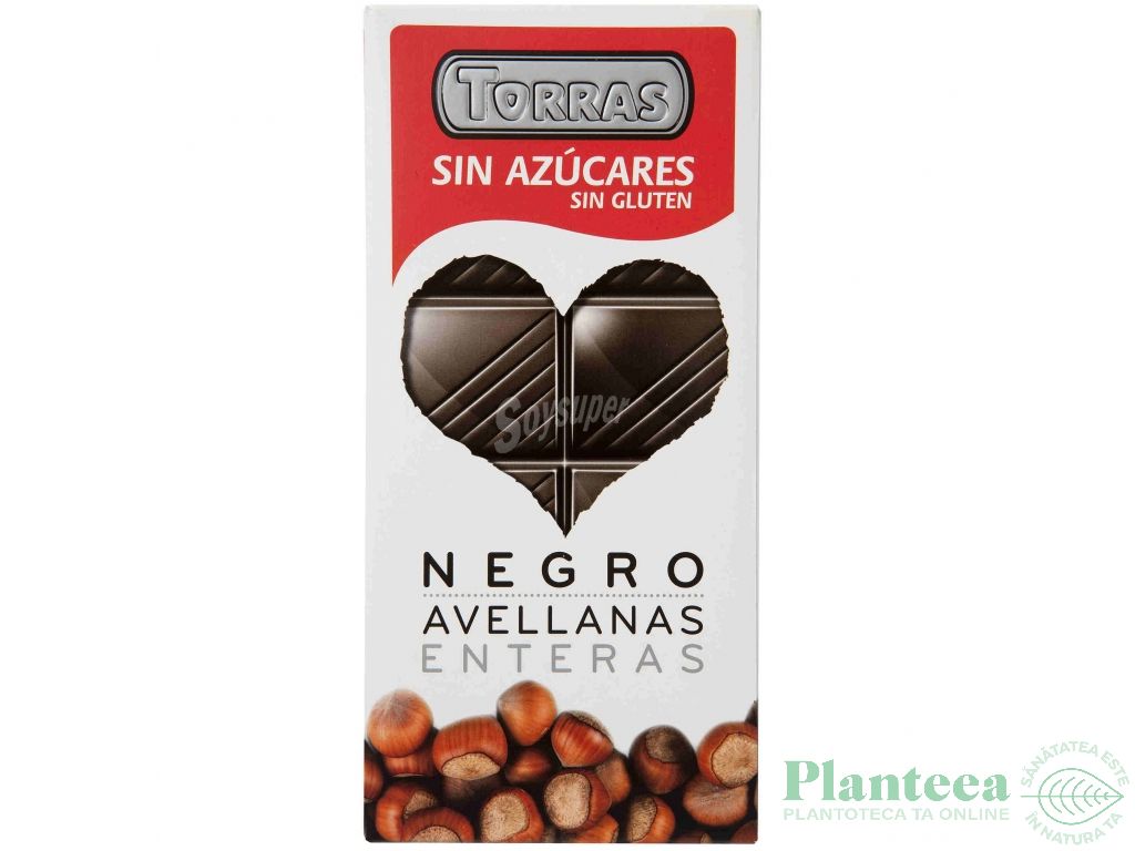Ciocolata neagra 44%cacao alune fara zahar 150g - TORRAS