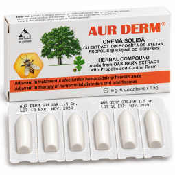 Supozitoare scoarta stejar propolis rasina conifere Aur Derm 6x1,5g - LAUR MED