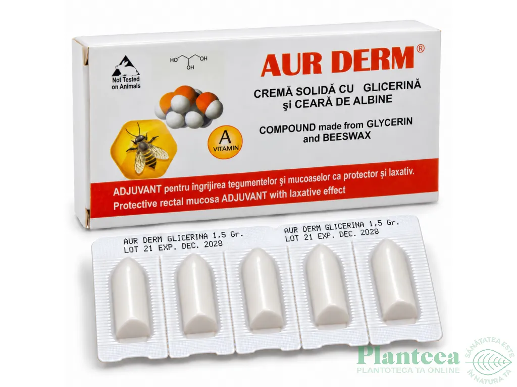 Supozitoare glicerina ceara albine Aur Derm 10x1,5g - LAUR MED
