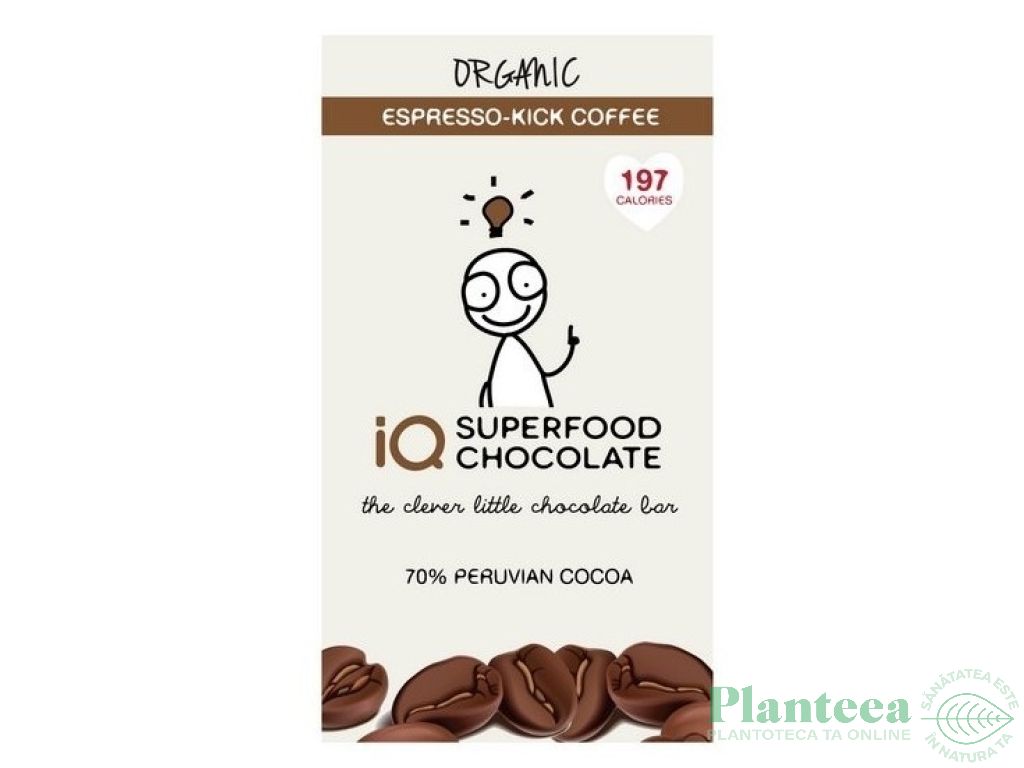 Ciocolata neagra 70% cafea espresso eco 35g - IQ CHOCOLATE