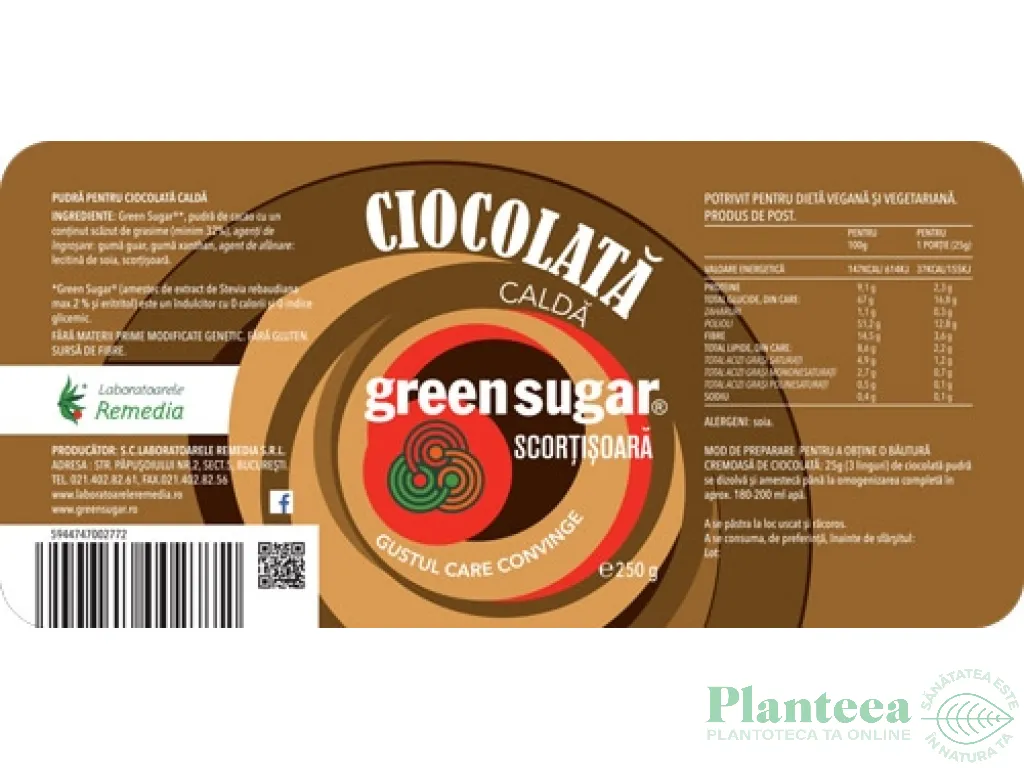 Ciocolata calda instant scortisoara 250g - GREEN SUGAR
