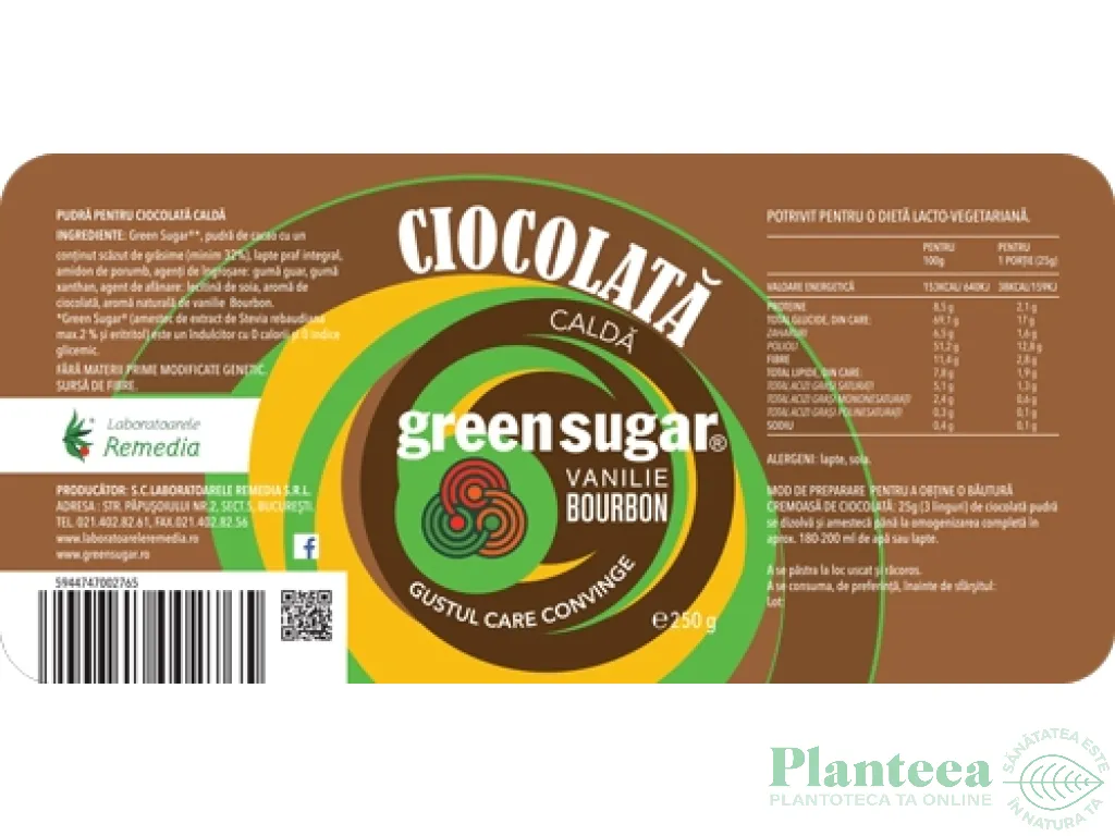 Ciocolata calda instant vanilie 250g - GREEN SUGAR
