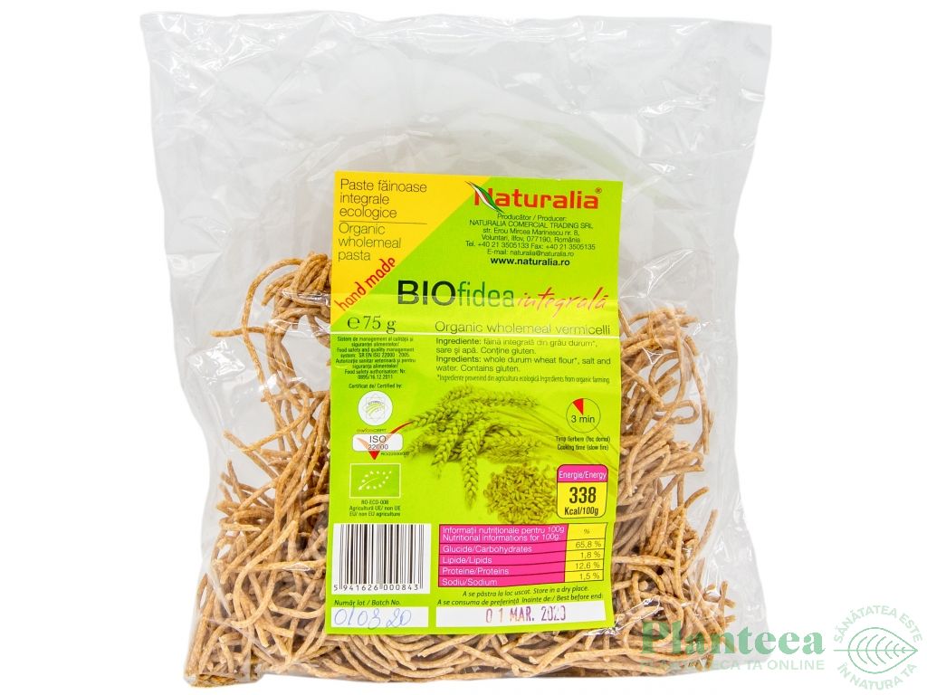 Paste fidea grau integral eco 75g - NATURALIA