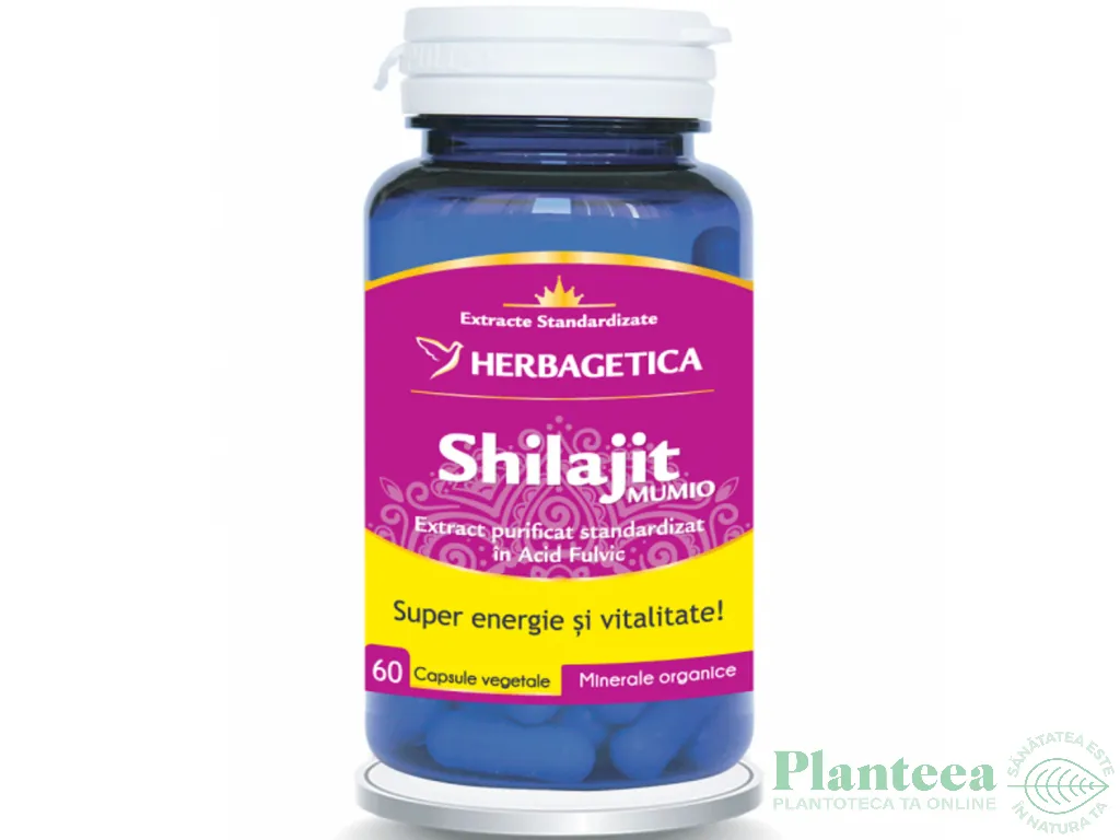 Super Shilajit [Mumio] 350mg extract cu 60% acid fulvic 60cps - HERBAGETICA
