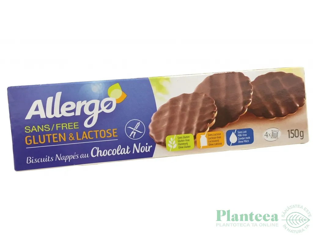 Biscuiti glazurati ciocolata neagra 150g - ALLERGO