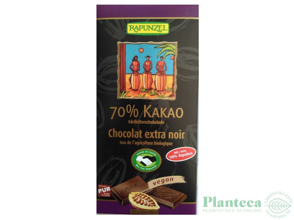 Ciocolata neagra 70%cacao eco 80g - RAPUNZEL