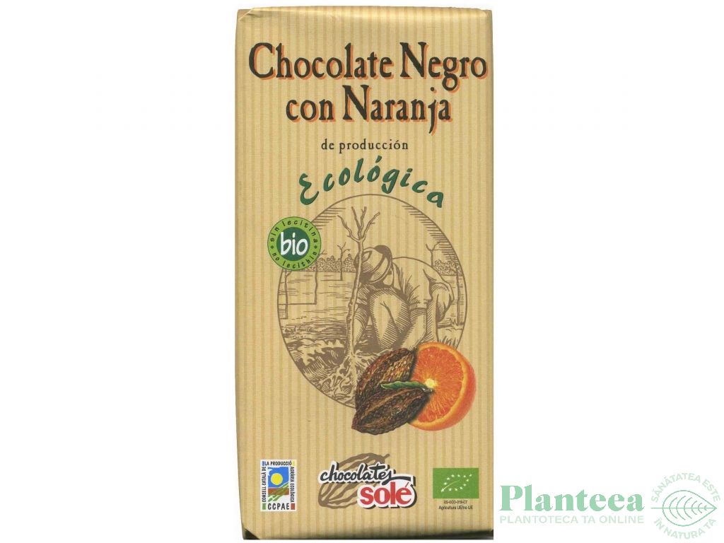 Ciocolata neagra 56% portocale eco 100g - SOLE