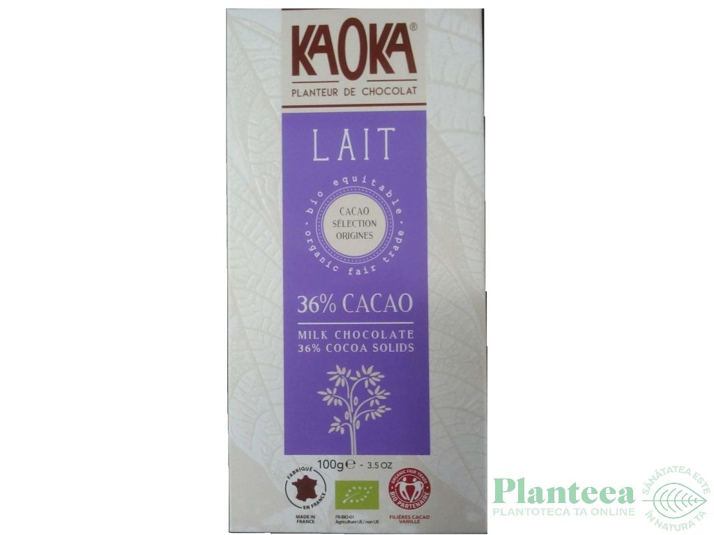Ciocolata lapte 36%cacao eco 100g - KAOKA