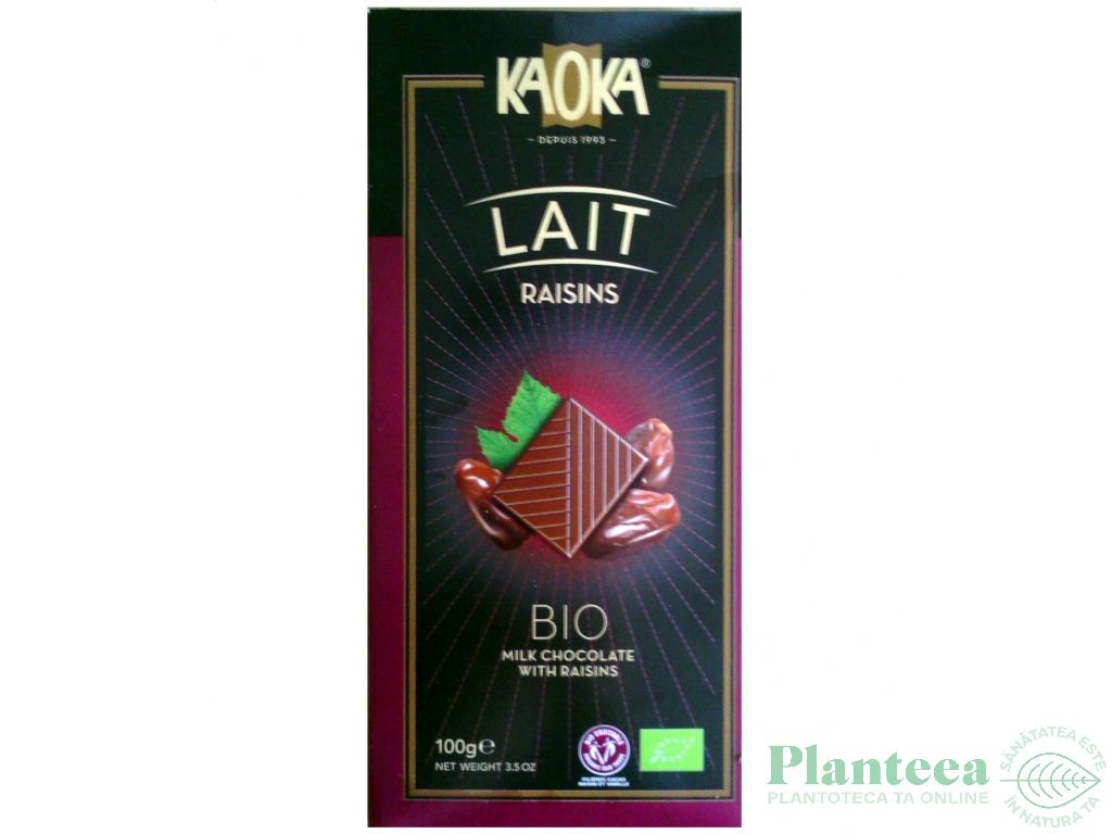 Ciocolata lapte cu stafide eco 100g - KAOKA