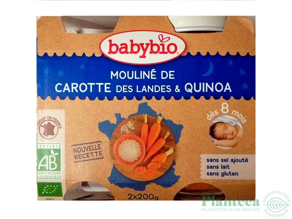 Piure legume morcovi quinoa bebe +8luni eco 2x200g - BABYBIO