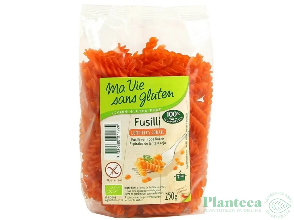 Paste fusilli linte rosie fara gluten eco 250g - MA VIE SANS GLUTEN
