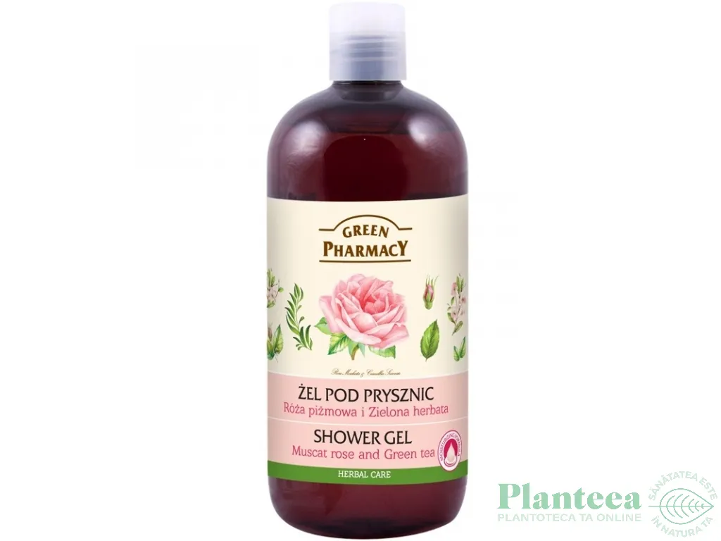 Gel dus trandafir muscat ceai verde 500ml - HERBAL PHARMACY