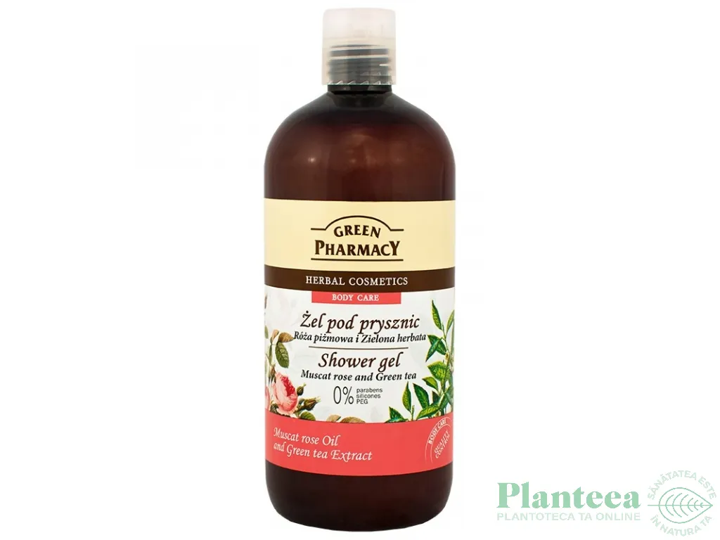 Gel dus trandafir muscat ceai verde 500ml - GREEN PHARMACY