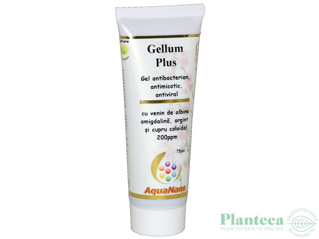 Gel antibacterian argint cupru coloidal venin albine amigdalina GellumPlus 75ml - AQUA NANO