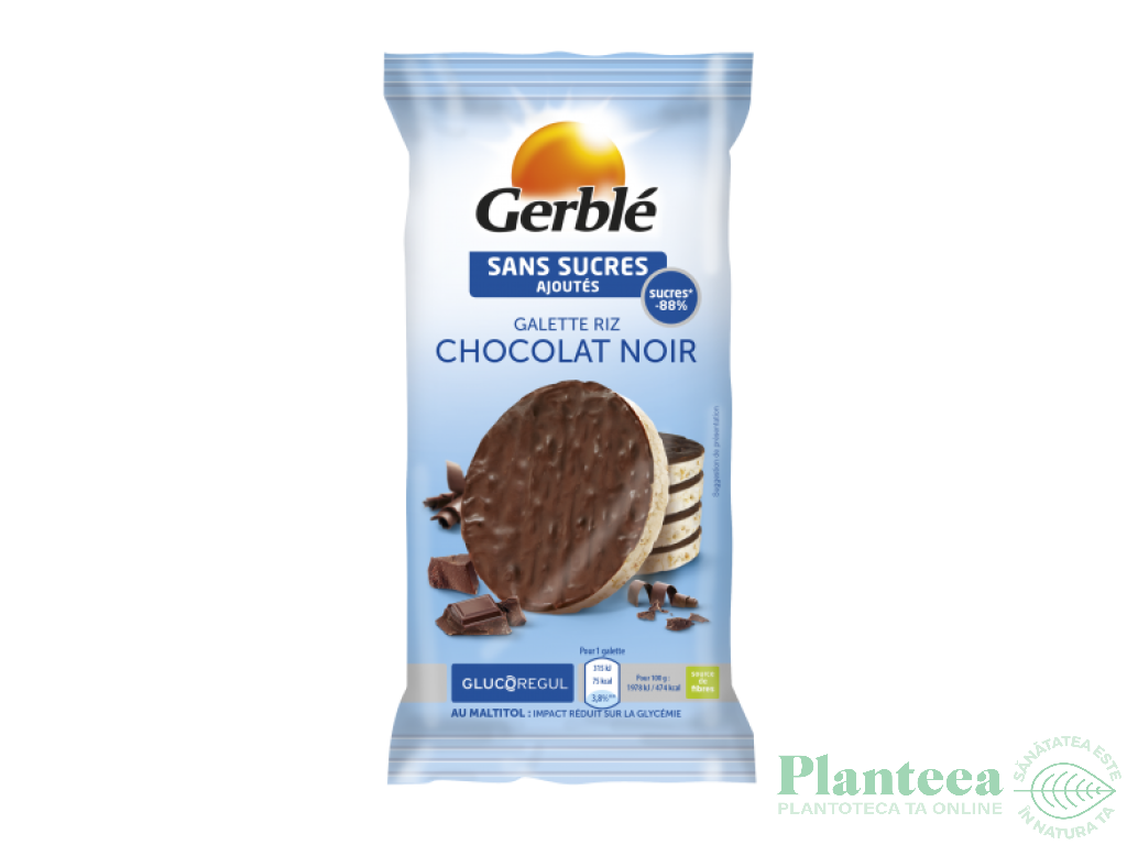 Galete expandate orez glazura ciocolata neagra GlucoRegul 95g - GERBLE