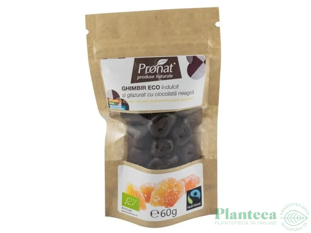 Boabe ghimbir indulcit invelite ciocolata neagra eco 60g - PRONAT