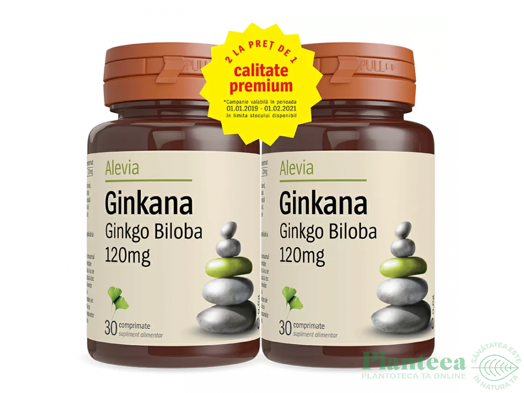 Pachet Ginkgo biloba 120mg Ginkana 2x30cp - ALEVIA