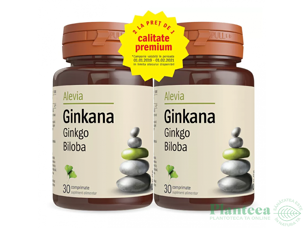 Pachet Ginkgo biloba 40mg Ginkana 2x30cp - ALEVIA