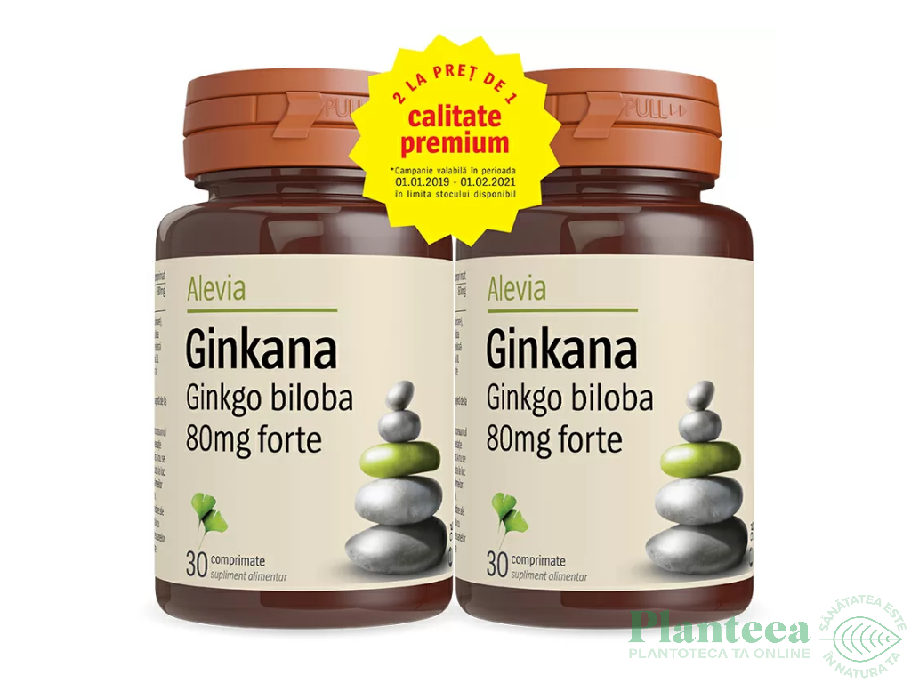 Pachet Ginkgo biloba 80mg Ginkana forte 2x30cp - ALEVIA