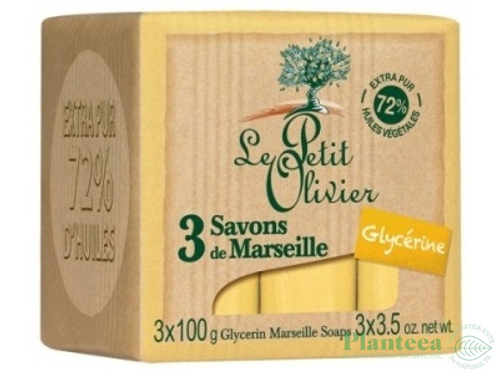 Sapun Marsilia pur 72% ulei masline glicerina 3x100g - LE PETIT OLIVIER