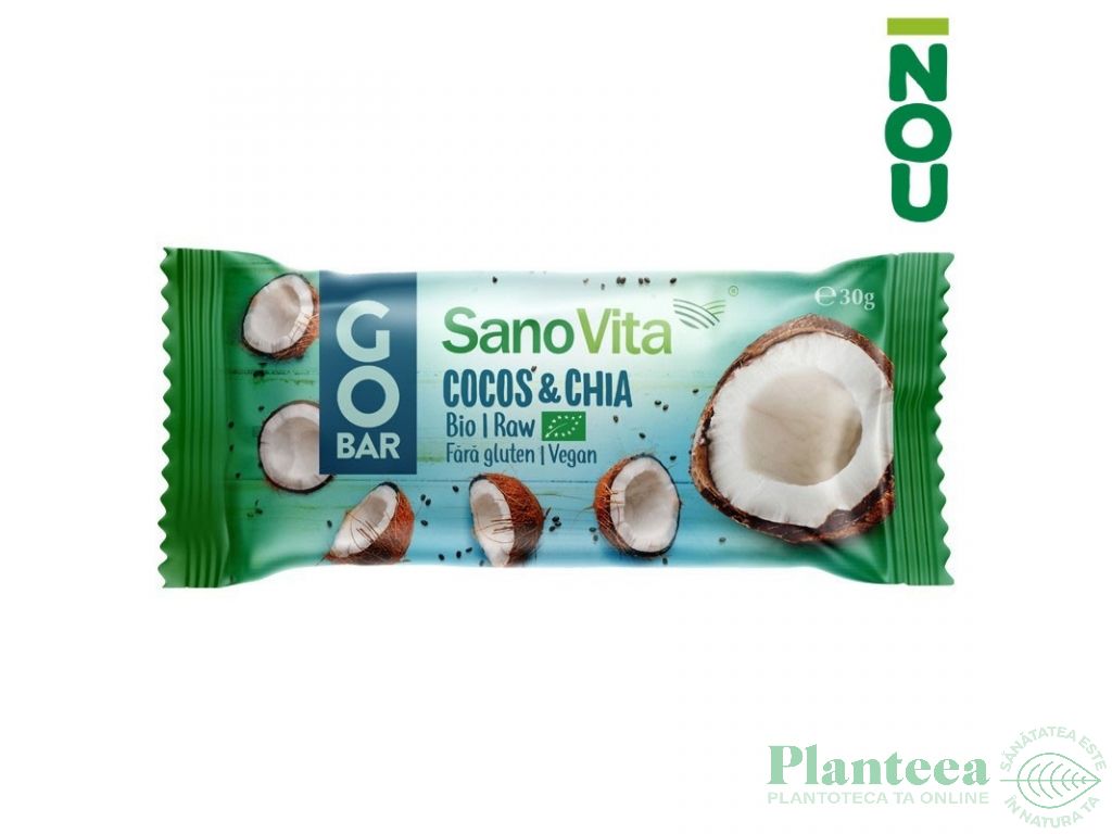 Baton fructe cocos chia fara gluten GoBar raw bio 30g - SANOVITA