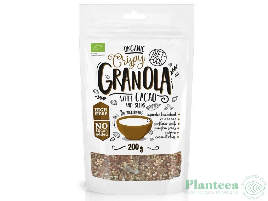 Granola crispy cacao seminte bio 200g - DIET FOOD