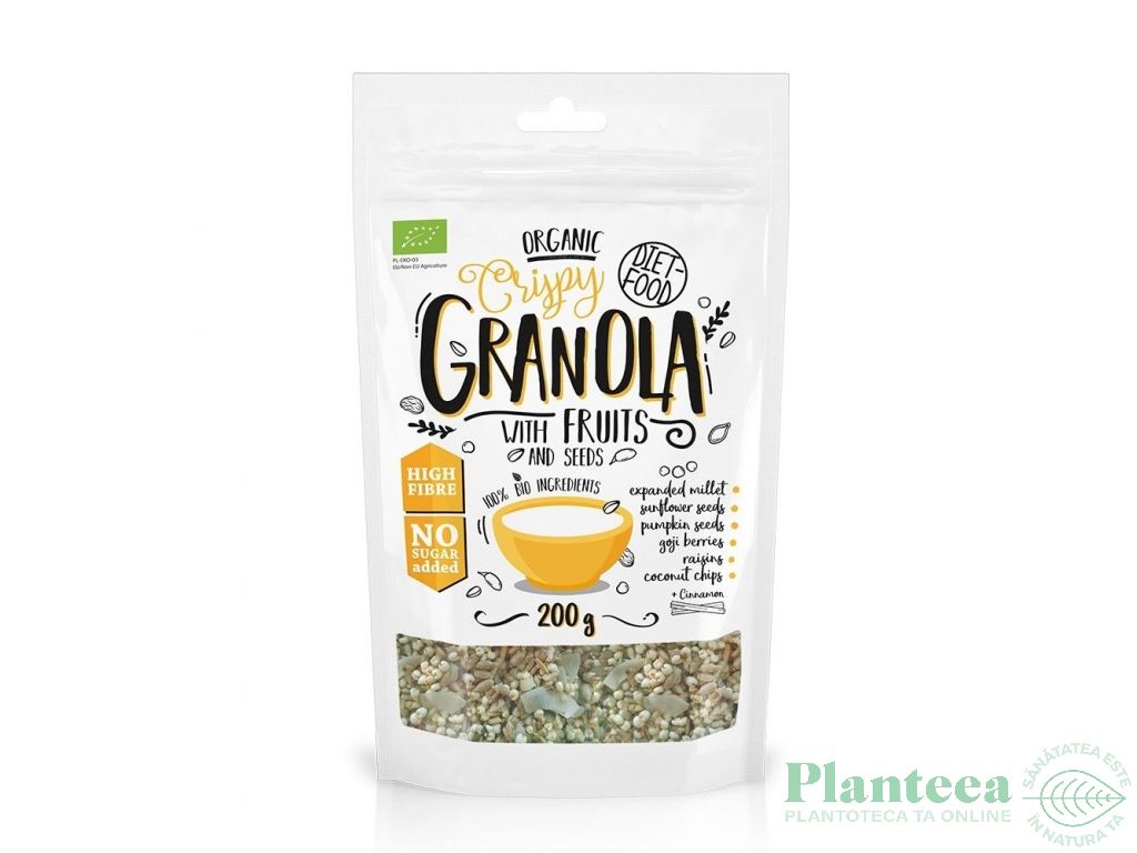 Granola crispy fructe seminte bio 200g - DIET FOOD
