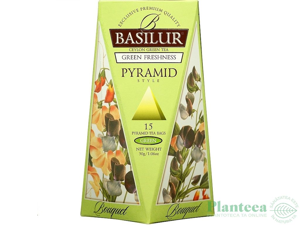 Ceai verde ceylon Bouquet green freshness piramide 15dz - BASILUR