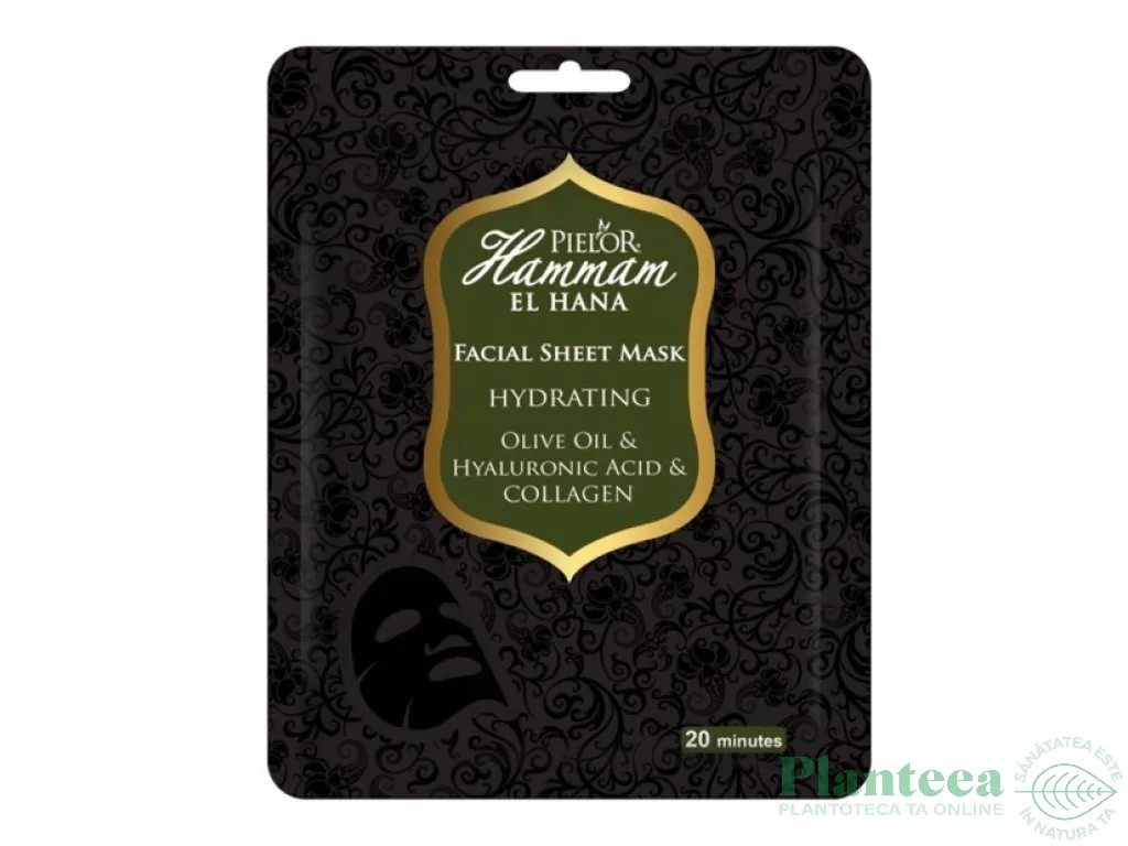 Masca textila fata hidratanta ulei masline acid hialuronic colagen 25ml - HAMMAM EL HANA