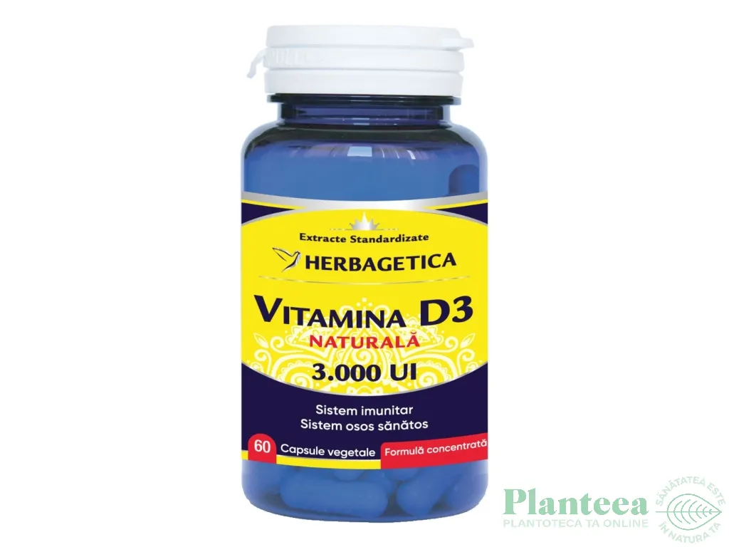 Vitamina D3 naturala 3000ui 60cps - HERBAGETICA