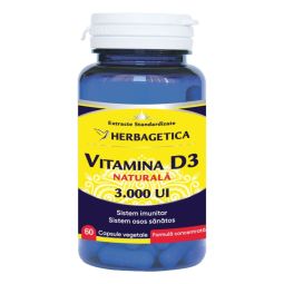 Vitamina D3 naturala 3000ui 60cps - HERBAGETICA