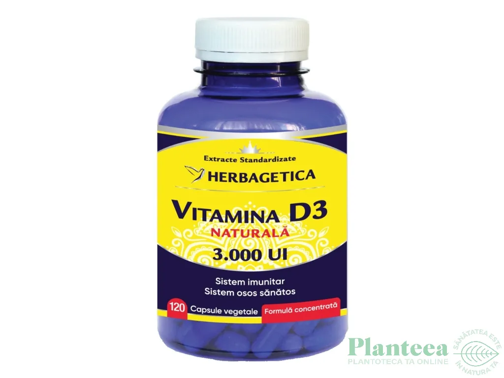 Vitamina D3 naturala 3000ui 120cps - HERBAGETICA