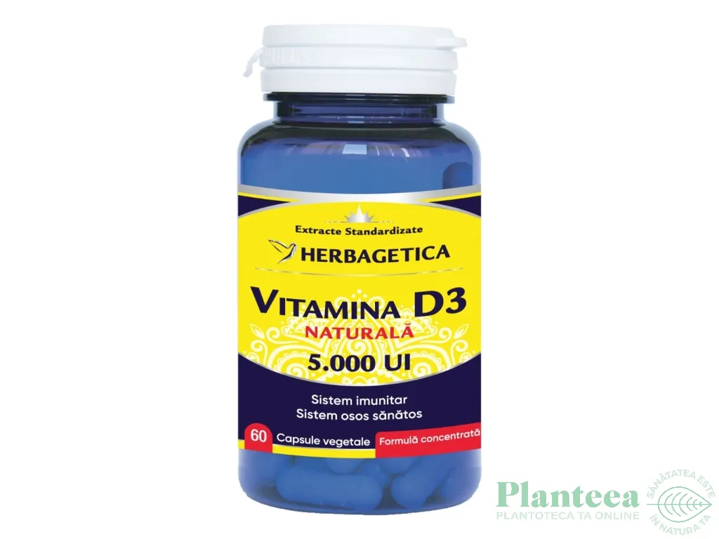 Vitamina D3 naturala 5000ui 60cps - HERBAGETICA