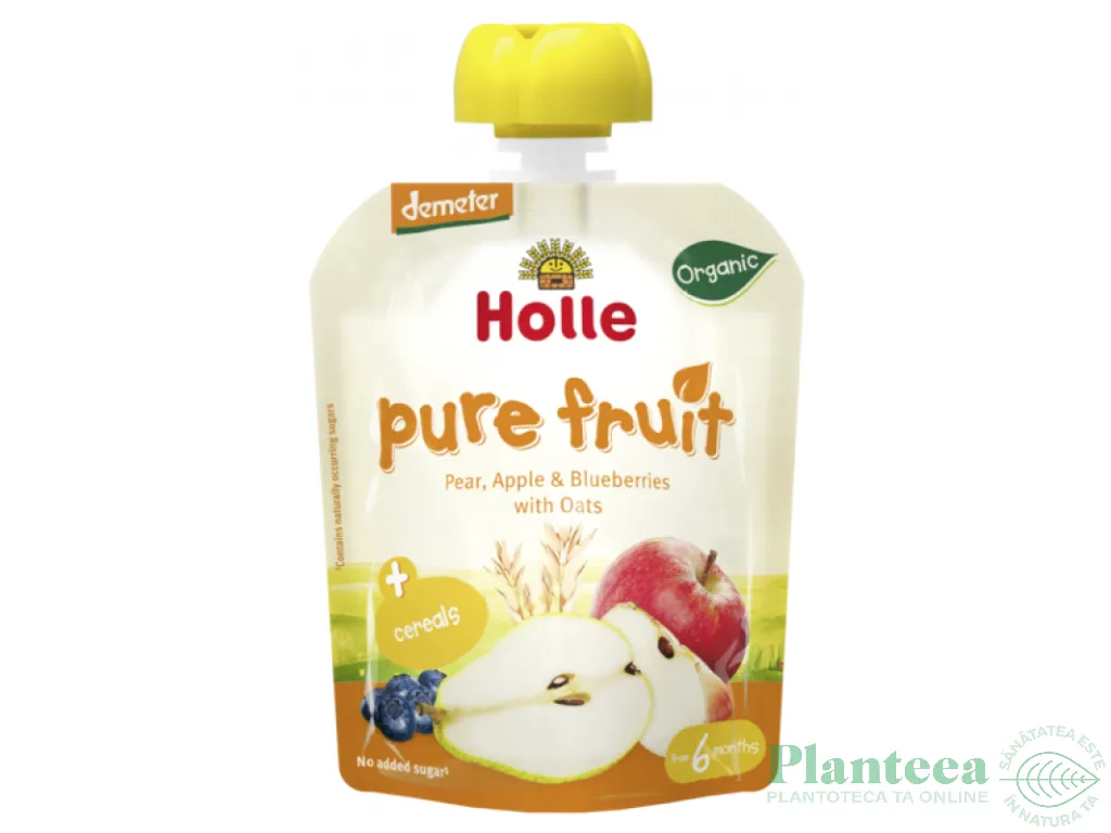 Piure ovaz pere mere coacaze bebe +6luni eco 90g - HOLLE