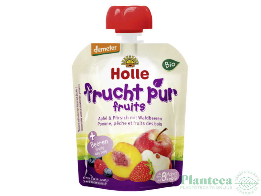 Piure mere piersici fructe padure bebe +8luni eco 90g - HOLLE