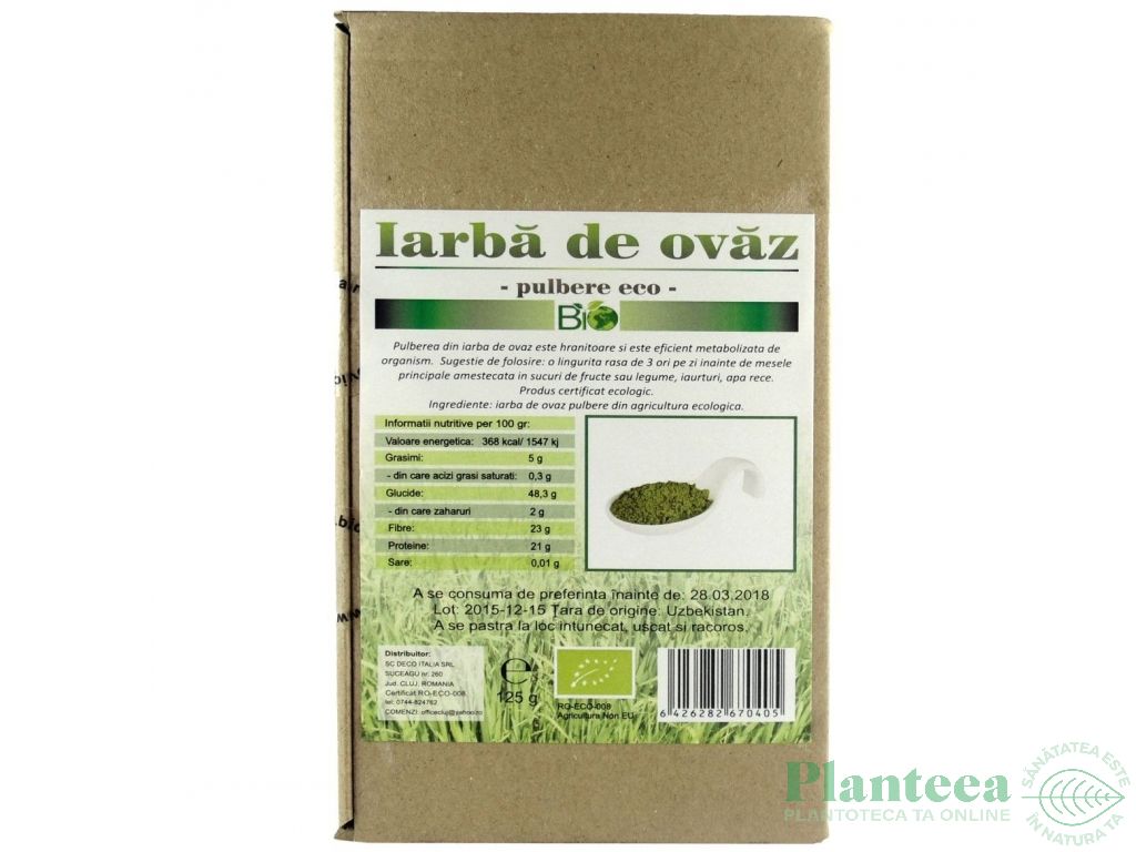 Pulbere iarba ovaz eco 125g - DECO ITALIA