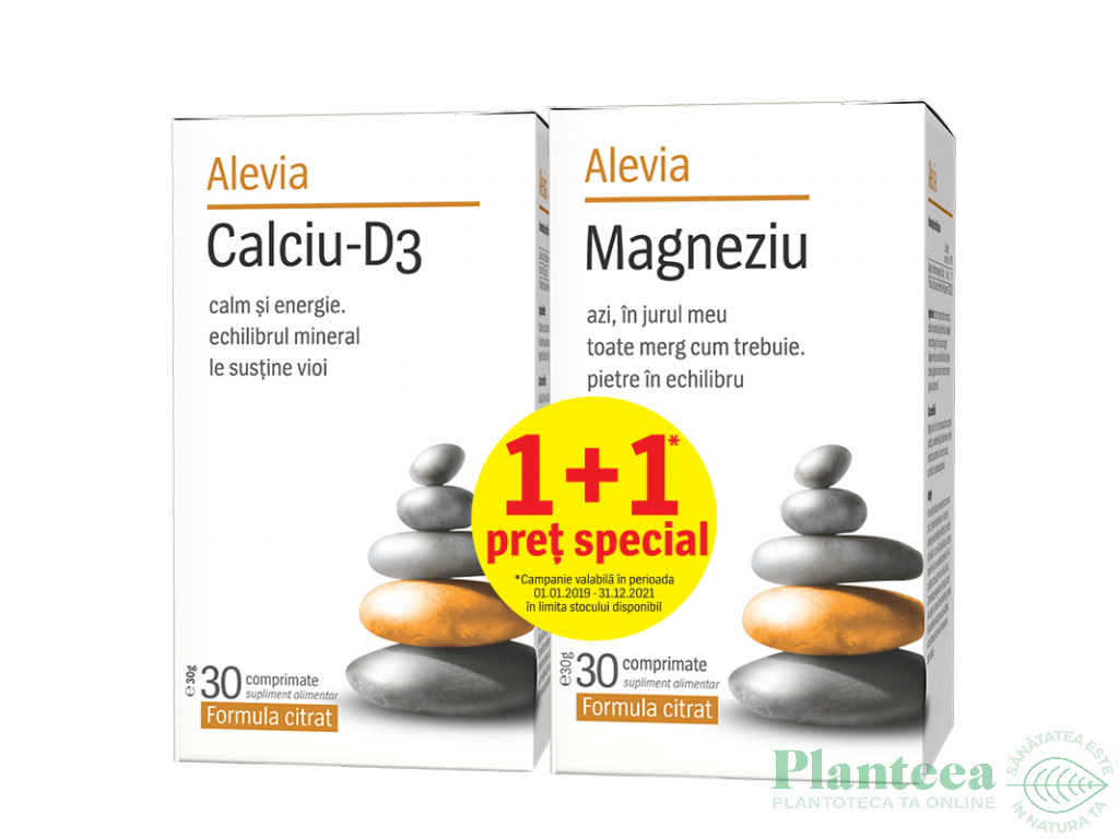 Pachet Calciu citrat D3 30cp+Magneziu citrat 30cp - ALEVIA