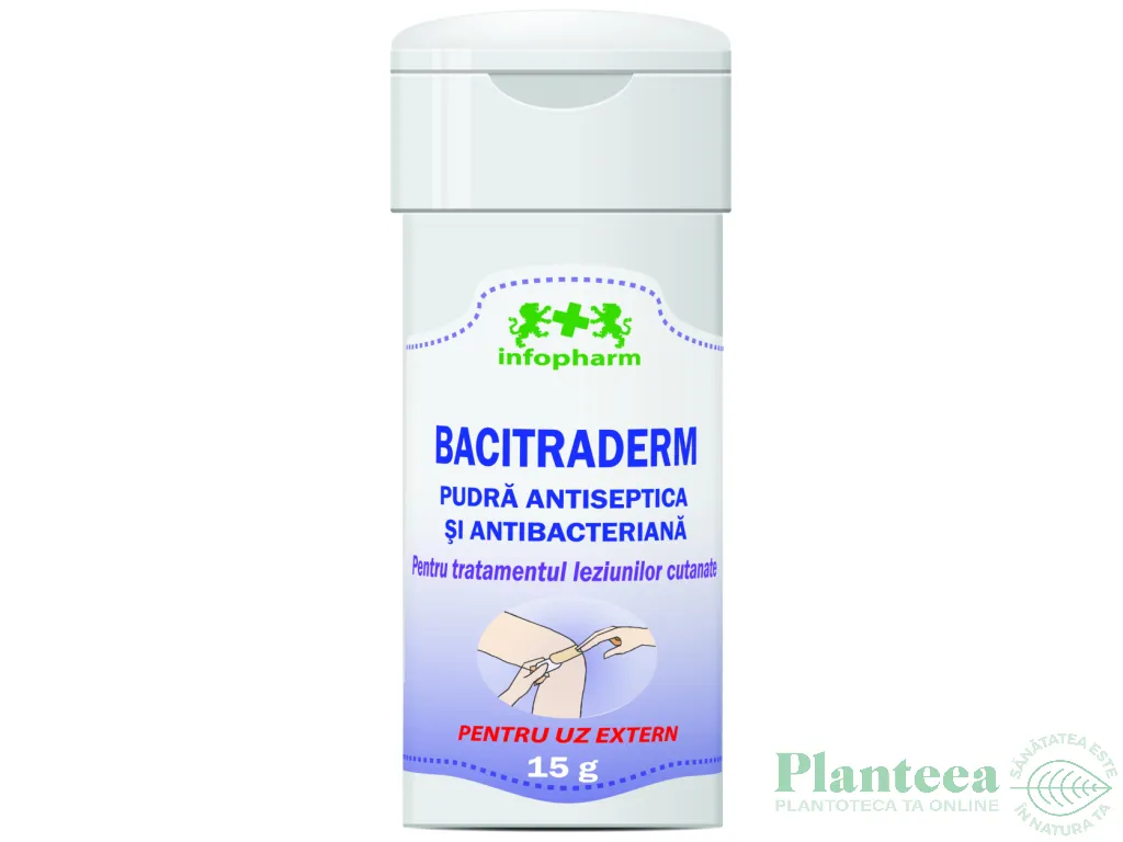 Pudra antiseptica antibacteriana BaciTraDerm 15g - INFOPHARM