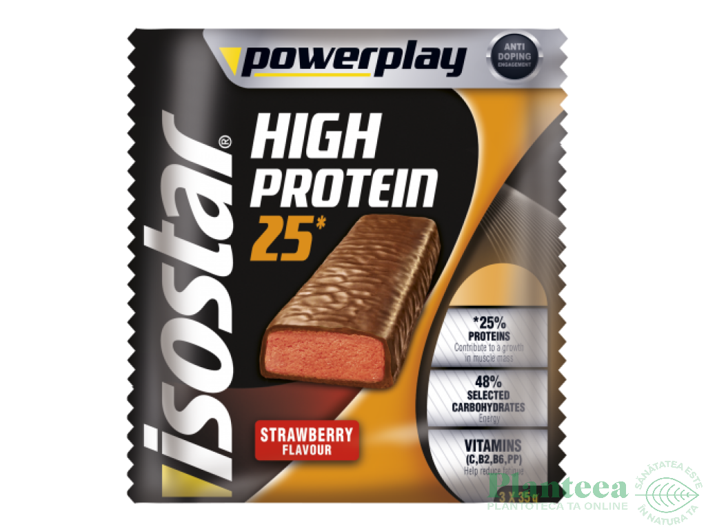 Batoane proteice capsuni Powerplay 3x35g - ISOSTAR