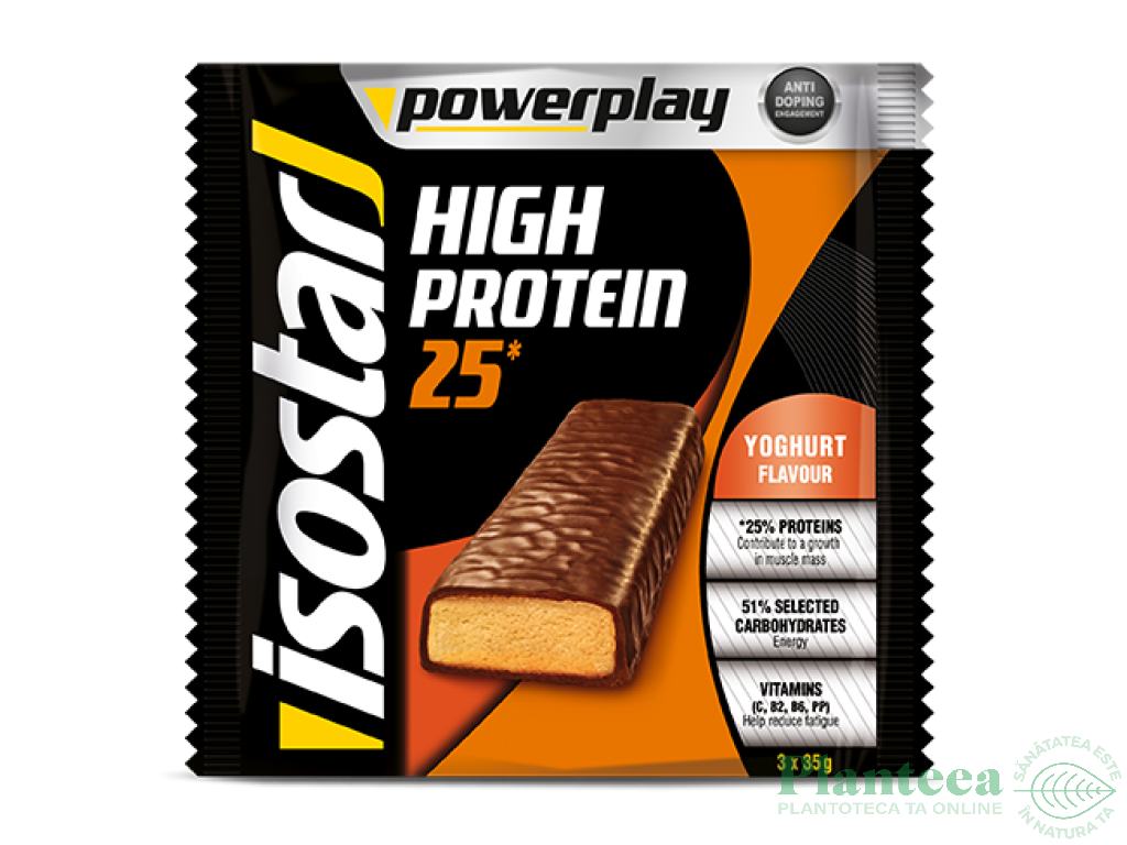 Batoane proteice iaurt Powerplay 3x35g - ISOSTAR