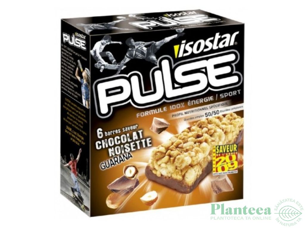 Batoane energizante ciocolata alune guarana Pulse 6x23g - ISOSTAR