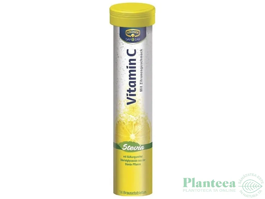 Tablete efervescente Vitamina C cu stevia fara zahar 14tb - KRUGER