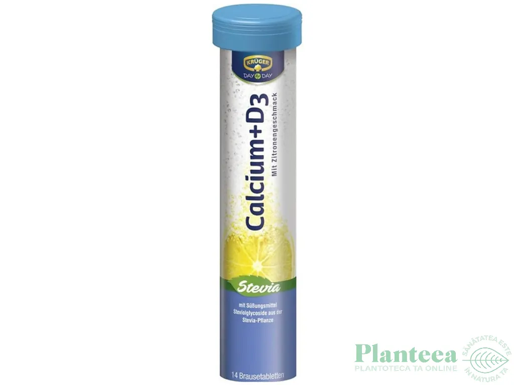 Tablete efervescente Calciu D3 cu stevia fara zahar 14tb - KRUGER