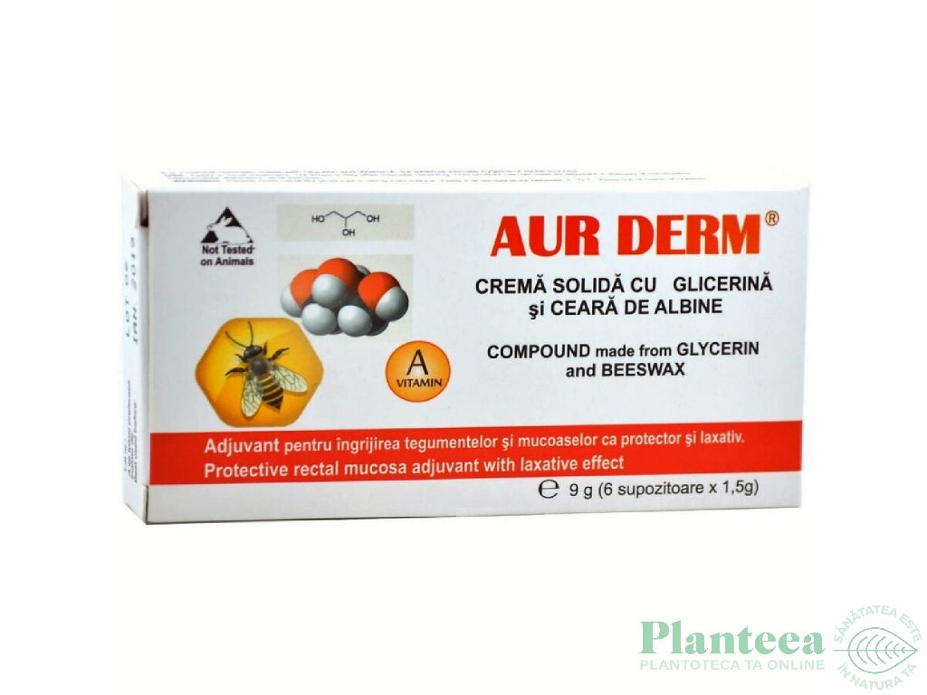 Supozitoare glicerina ceara albine Aur Derm 6x1,5g - LAUR MED