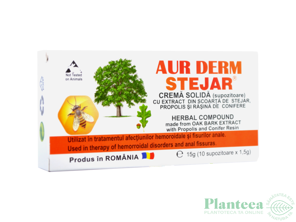 Supozitoare scoarta stejar Aur Derm S blister 10x1,5g - LAUR MED