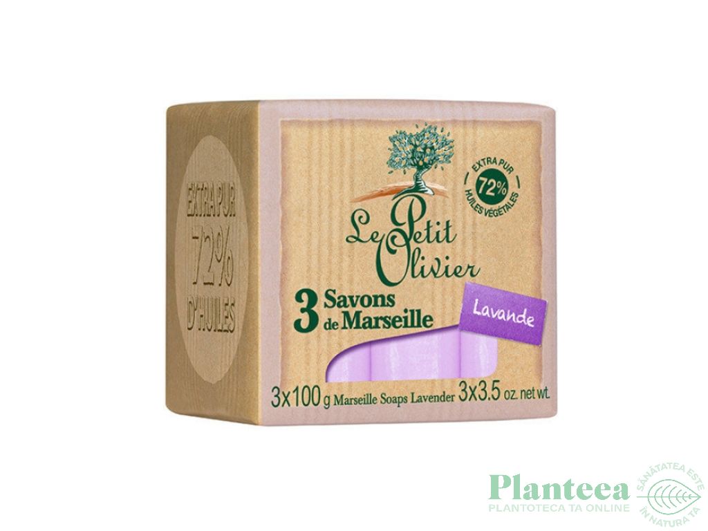 Sapun Marsilia pur 72% ulei masline lavanda 3x100g - LE PETIT OLIVIER