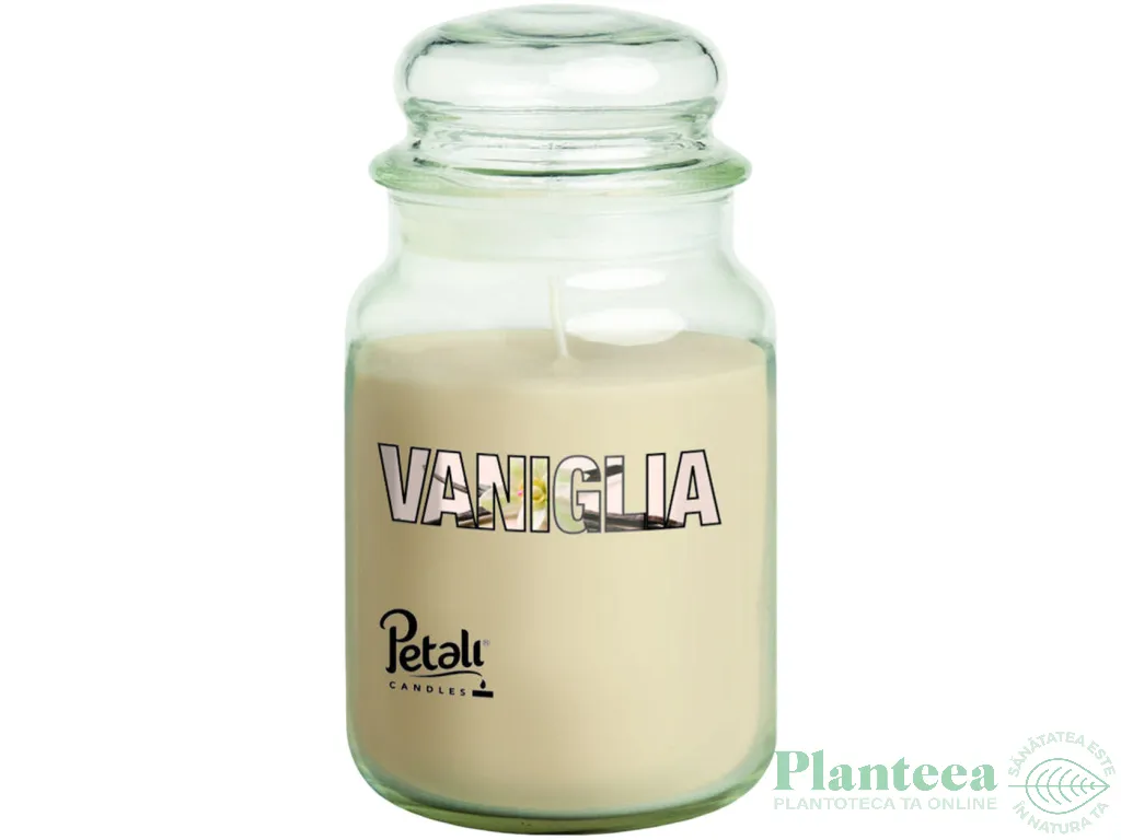 Lumanare parfumata borcan mare cu capac 100h Vanilie 550g - PETALI