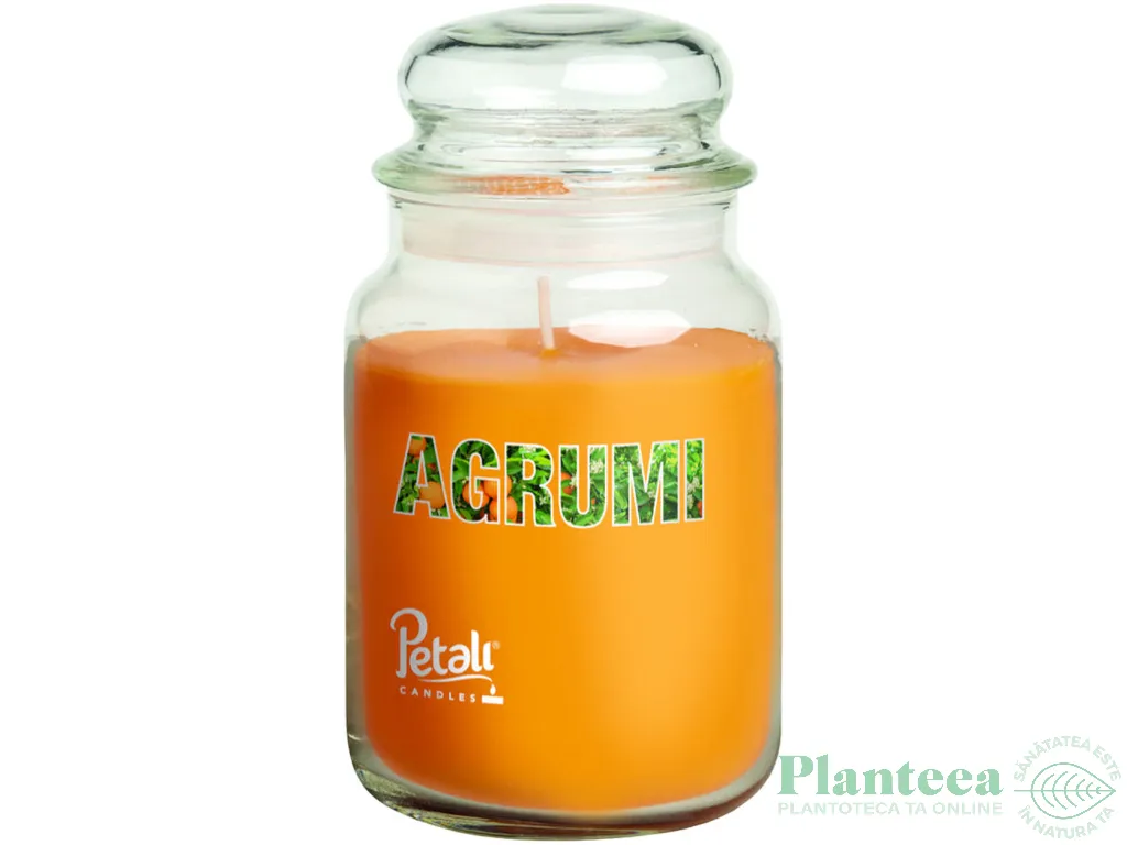Lumanare parfumata borcan mare cu capac 100h Citrus 550g - PETALI