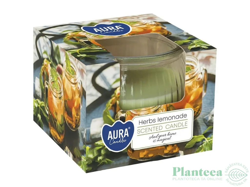 Lumanare parfumata pahar 18h Herbs lemonade 80g - AURA