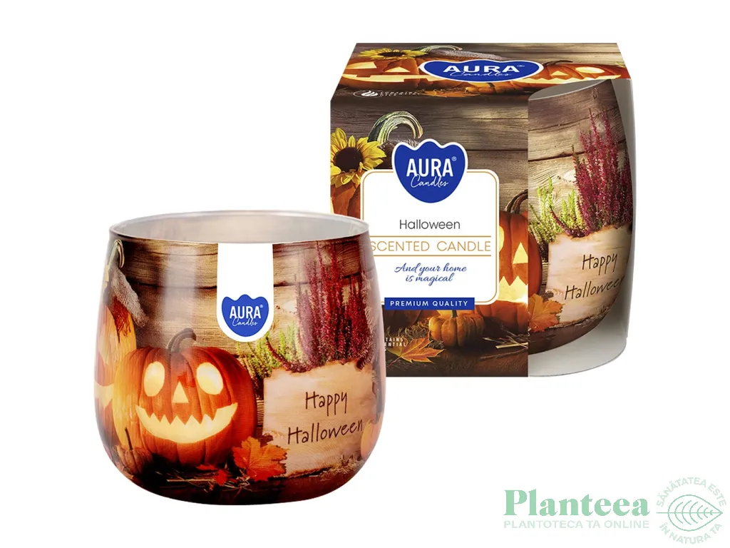 Lumanare parfumata pahar imprimat 20h Halloween 100g - AURA